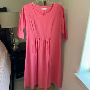 MISSLOOK Vibrant Coral Casual Summer Dress with Sleeves - Size Large